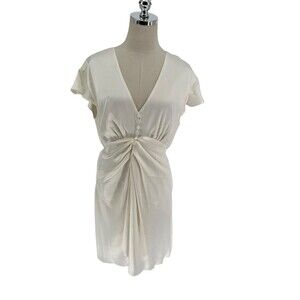 Express Dress Women's Size M Ivory Button Twist Front Mini V-Neck